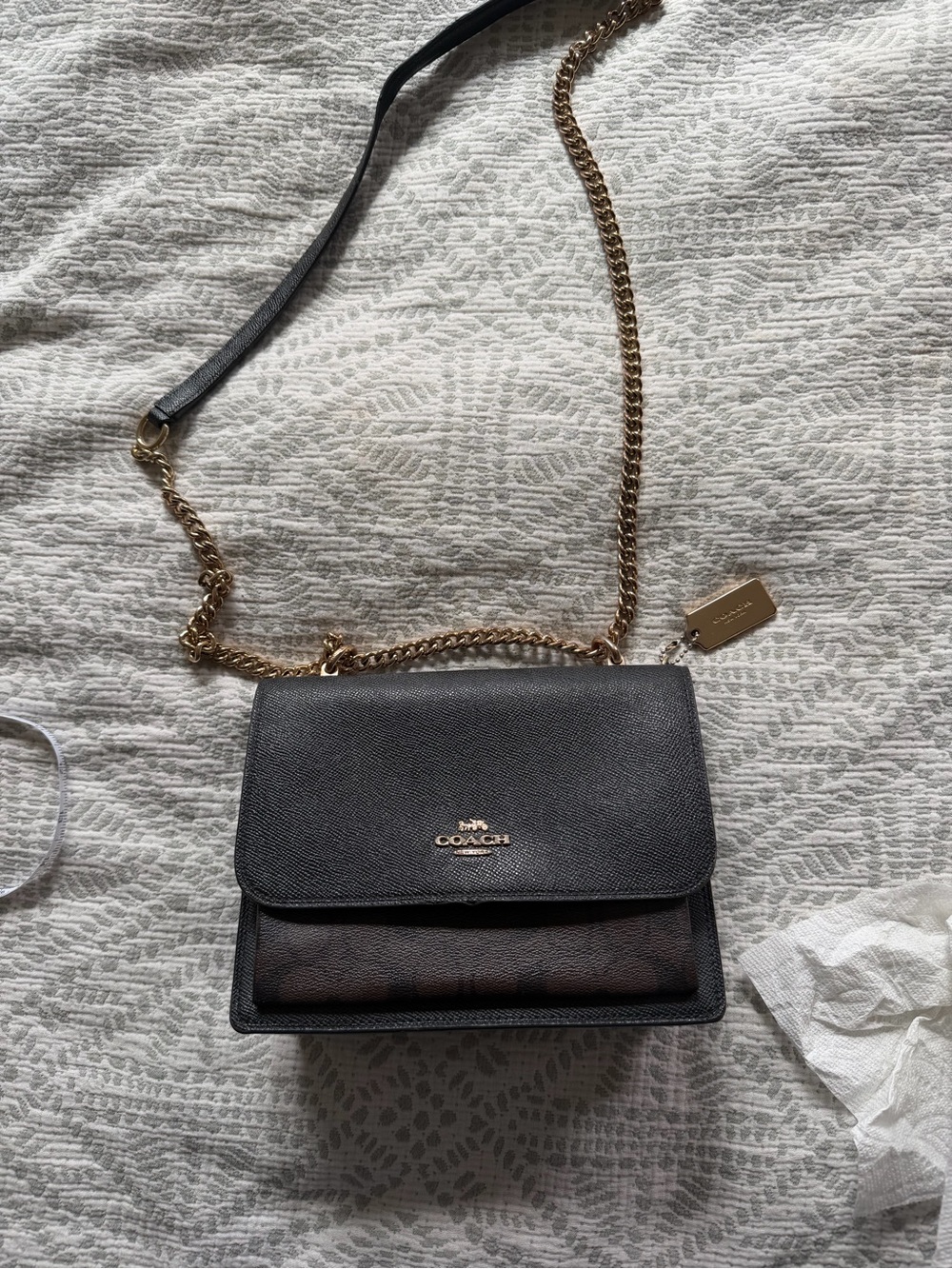 Coach Klare Crossbody Bag Signature Canvas Black Brown Gold